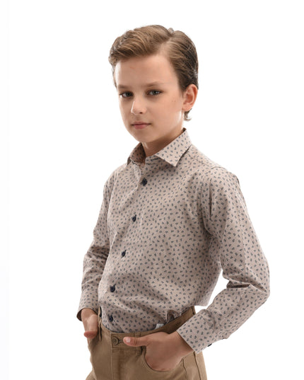Beige Dandelion Print Dress Shirt