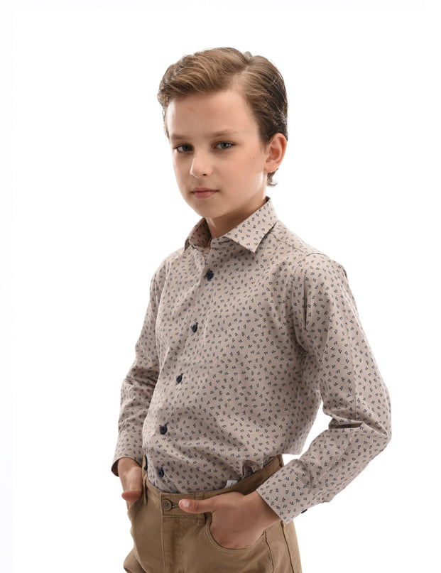 Beige Dandelion Print Dress Shirt