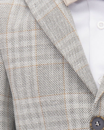 Beige Plaid Peak Lapel Suit