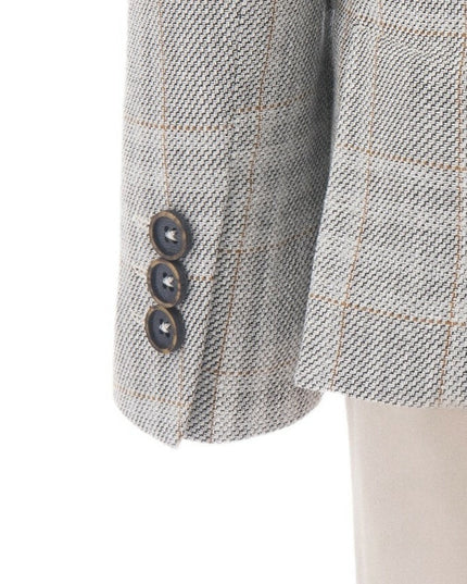 Beige Plaid Peak Lapel Suit