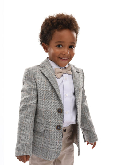 Beige Plaid Peak Lapel Suit
