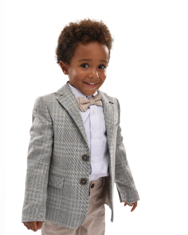 Beige Plaid Peak Lapel Suit