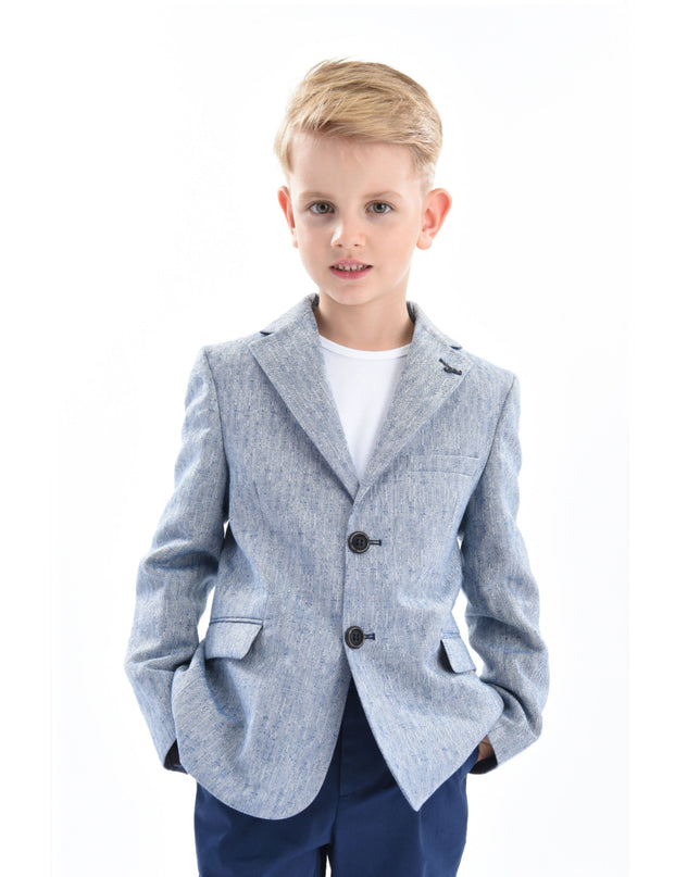 Blue Tweed Peak Lapel Blazer