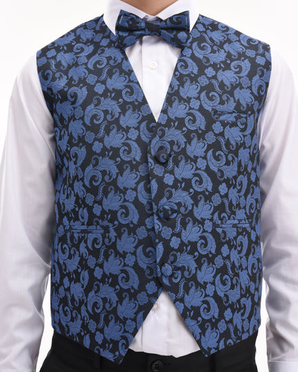 Blue Floral Print Vest & Bowtie