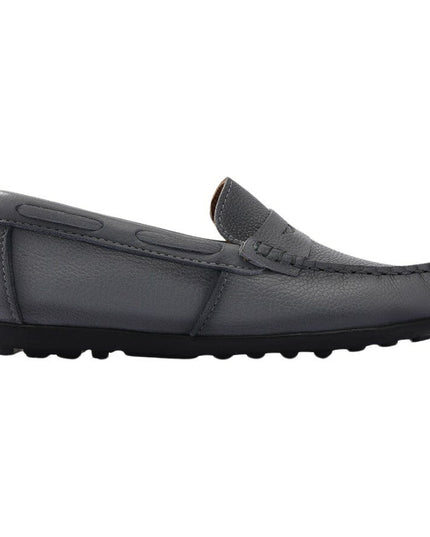 Gray Leather Penny Loafers