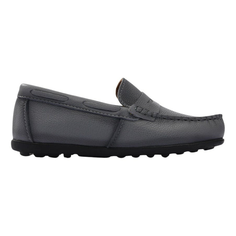 Gray Leather Penny Loafers