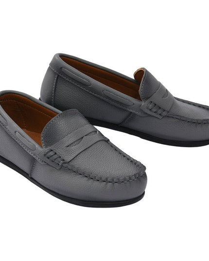 Gray Leather Penny Loafers