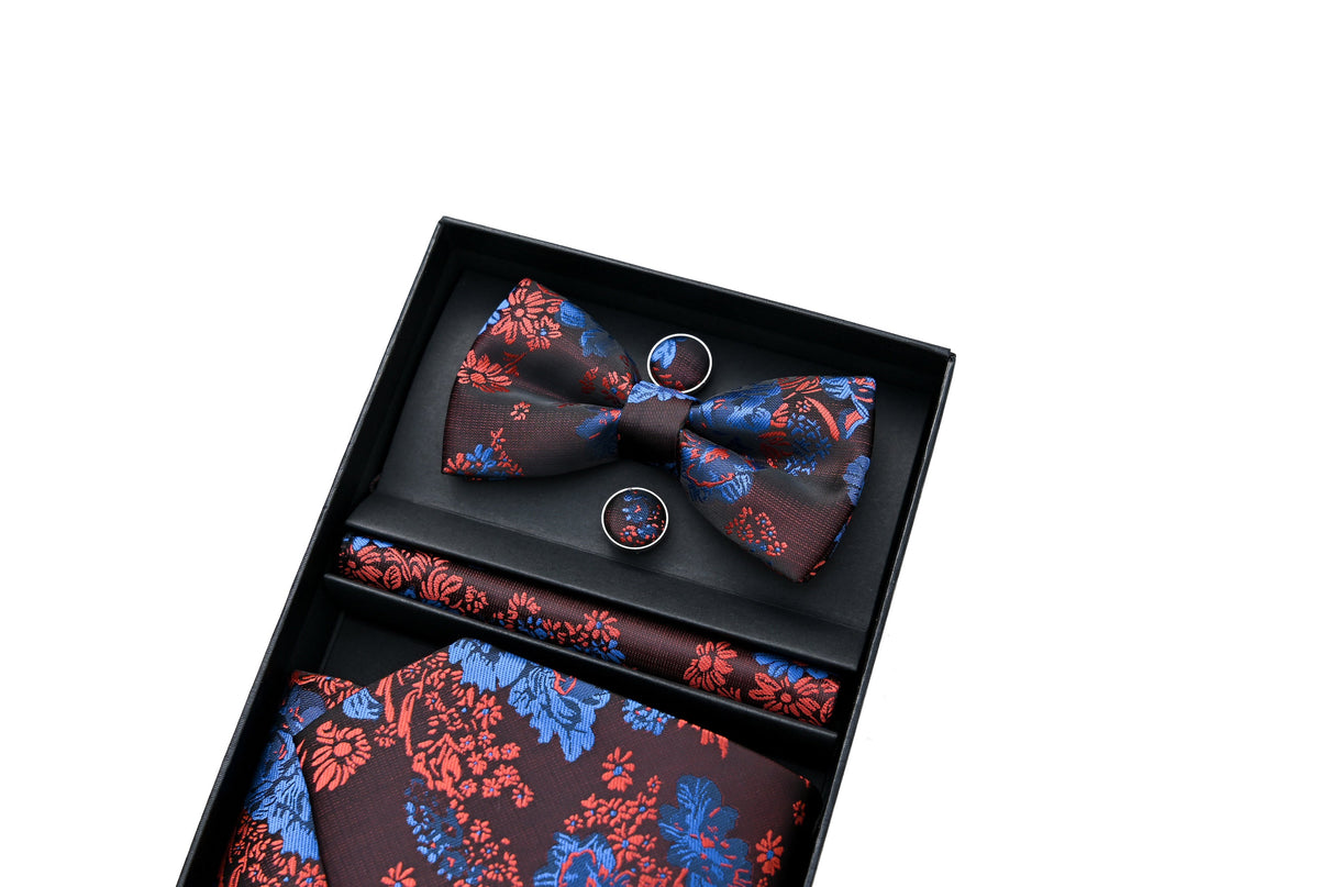 Red and Blue Floral Tie Set