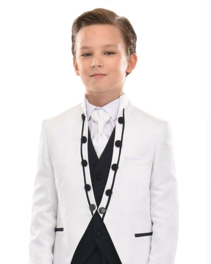 Cream 5pc Floral Embroidered Tuxedo