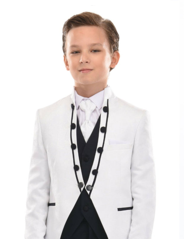 Cream 5pc Floral Embroidered Tuxedo