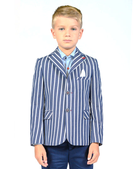 Navy Striped Embroidered Blazer