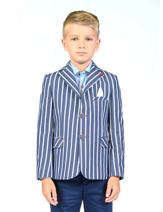 Navy Striped Embroidered Blazer