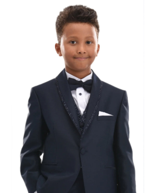 Navy Glitter Trim Suit