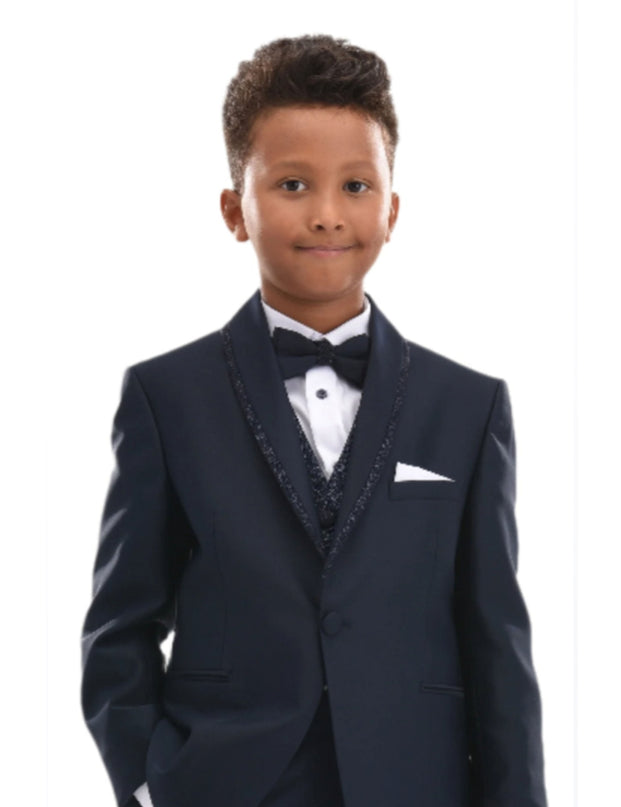 Navy Glitter Trim Suit