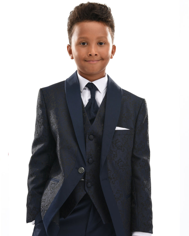 Navy 5pc Damasque Print Suit