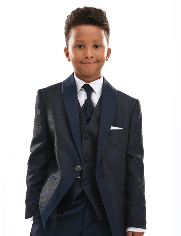 Navy 5pc Damasque Print Suit