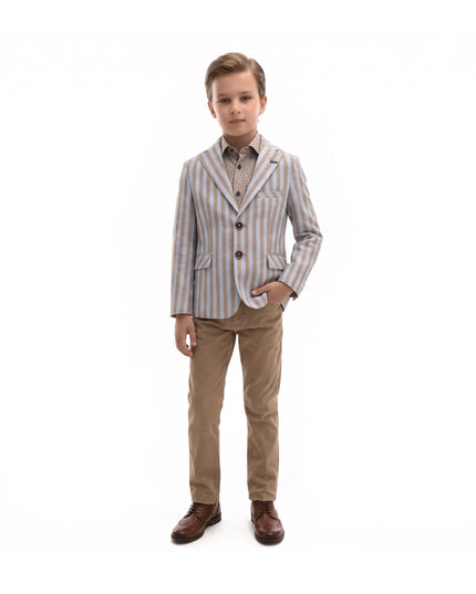 kids atelier moustache Beige Striped Peak Lapel Blazer