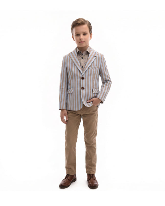 kids atelier moustache Beige Striped Peak Lapel Blazer