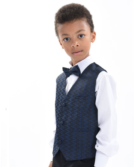 Navy Geometric Print Vest and Bowtie