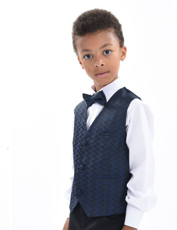 Navy Geometric Print Vest and Bowtie