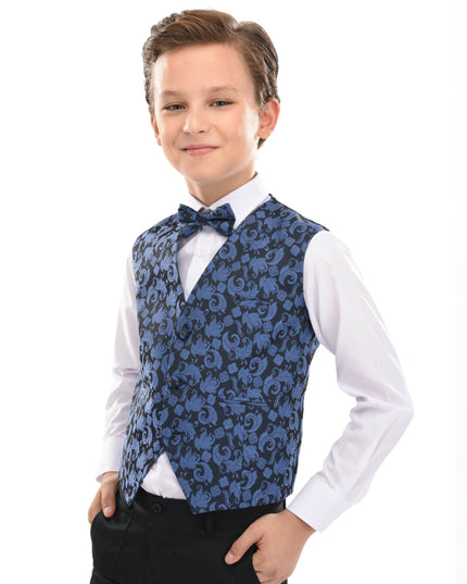 Blue Floral Print Vest & Bowtie