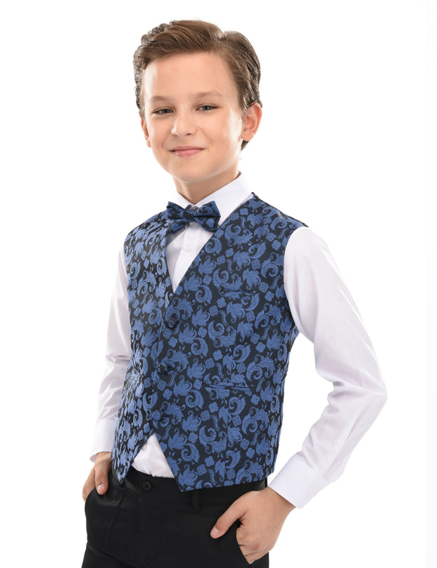 Blue Floral Print Vest & Bowtie