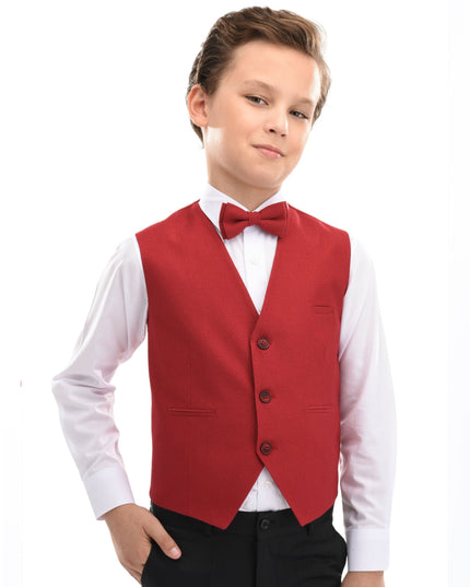 Red Solid Vest & Bowtie