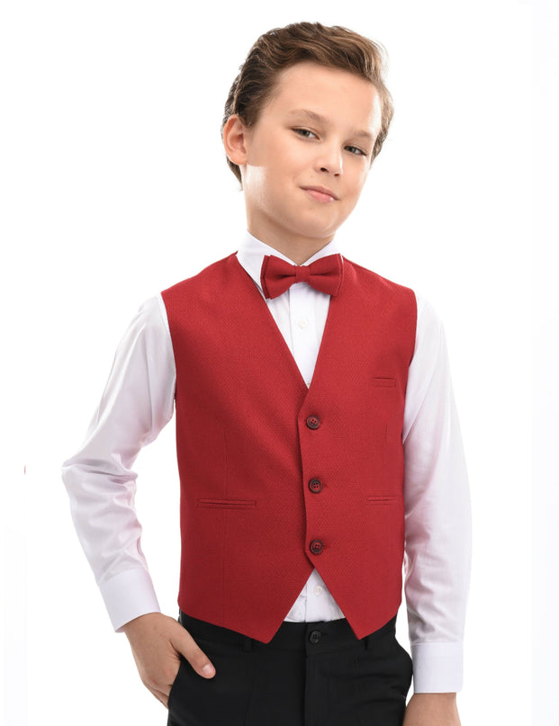 Red Solid Vest & Bowtie