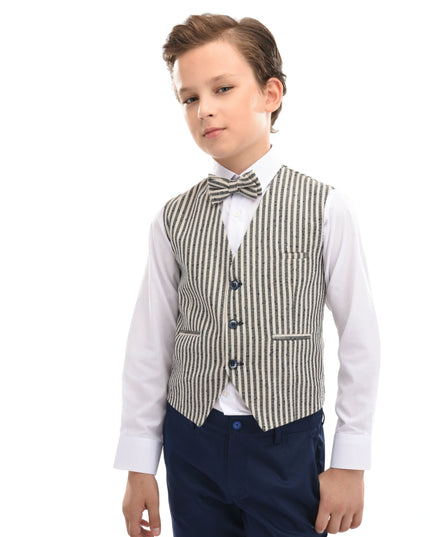 Beige Striped Vest and Bowtie