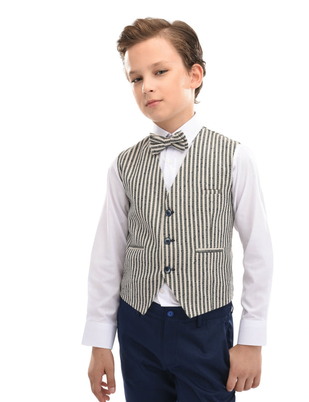 Beige Striped Vest and Bowtie