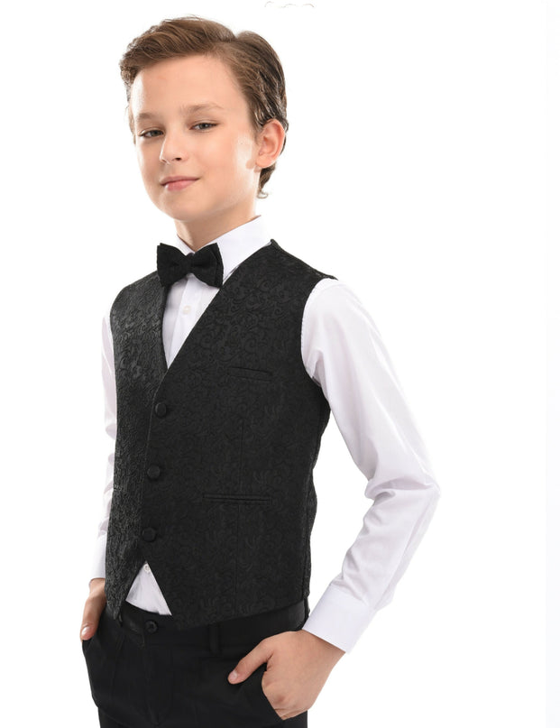Black Paisley Print Vest and Bowtie