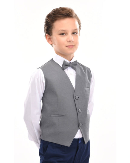 Gray Micro Print Vest & Bowtie
