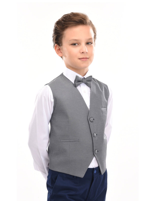 Gray Micro Print Vest & Bowtie