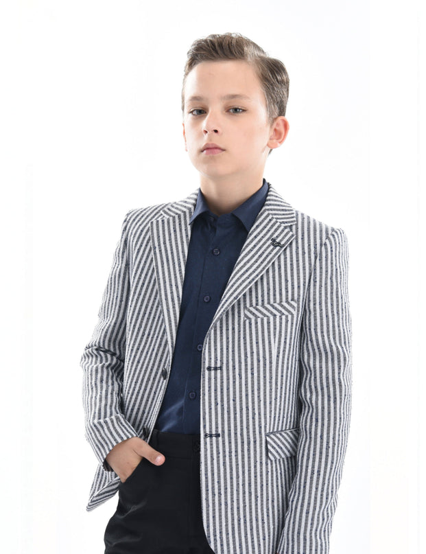 Gray Brooks Striped Formal Dress Outfit