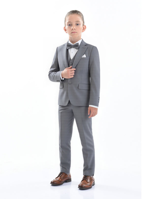 kids atelier moustache Light Gray Peak Lapel Tuxedo Set