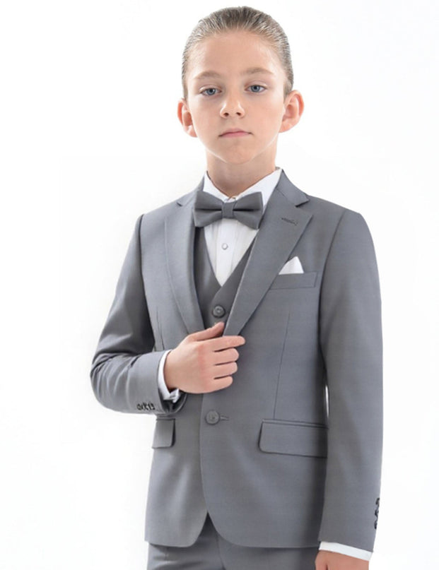 kids atelier moustache Light Gray Peak Lapel Tuxedo Set