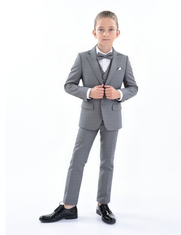 kids atelier moustache Light Gray Peak Lapel Tuxedo Set