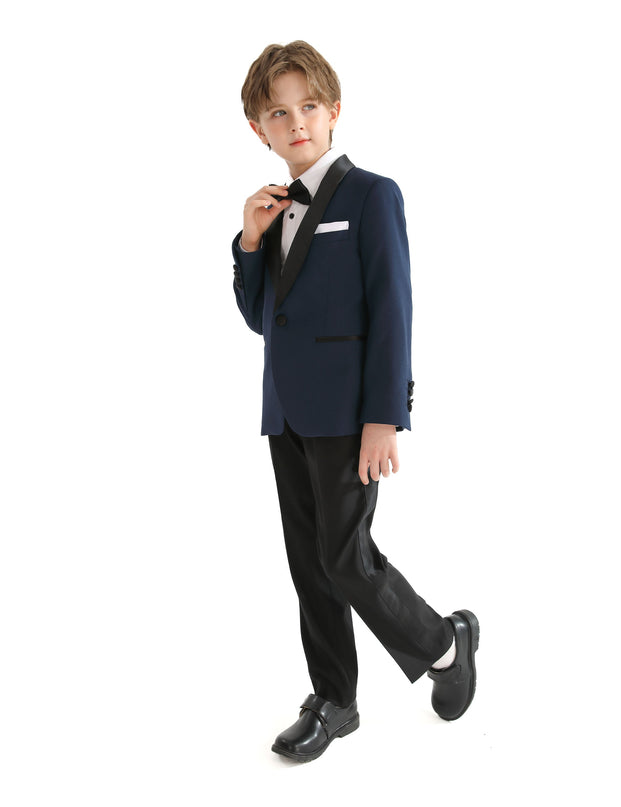 kids atelier moustache Navy Moustache Shawl Lapel Tuxedo Set