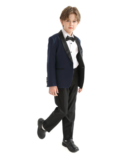 kids atelier moustache Navy Moustache Shawl Lapel Tuxedo Set