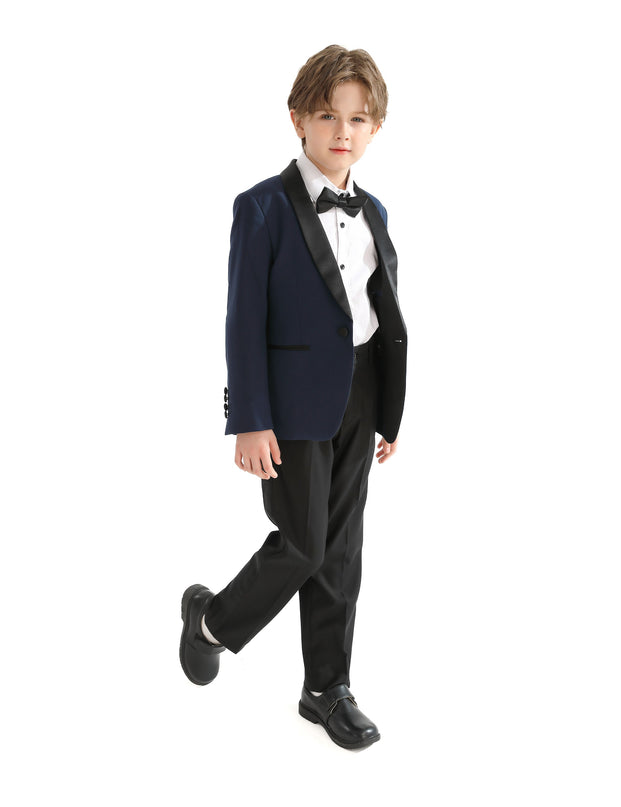 kids atelier moustache Navy Moustache Shawl Lapel Tuxedo Set