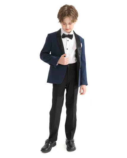 kids atelier moustache Navy Moustache Shawl Lapel Tuxedo Set