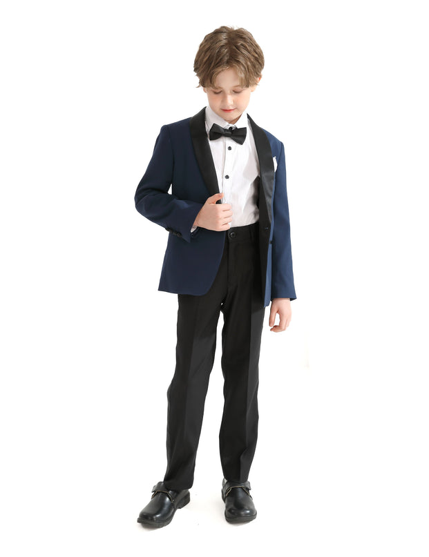kids atelier moustache Navy Moustache Shawl Lapel Tuxedo Set