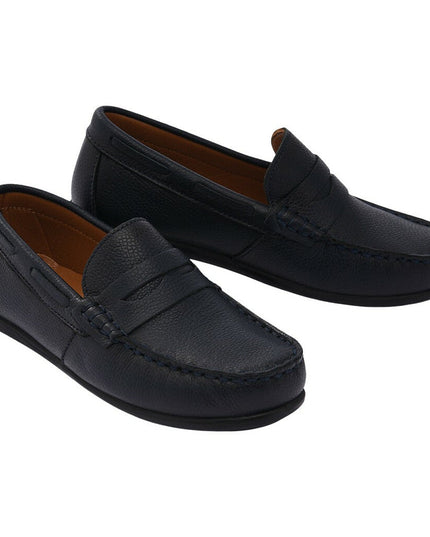 kids atelier moustache Navy Leather Penny Loafers