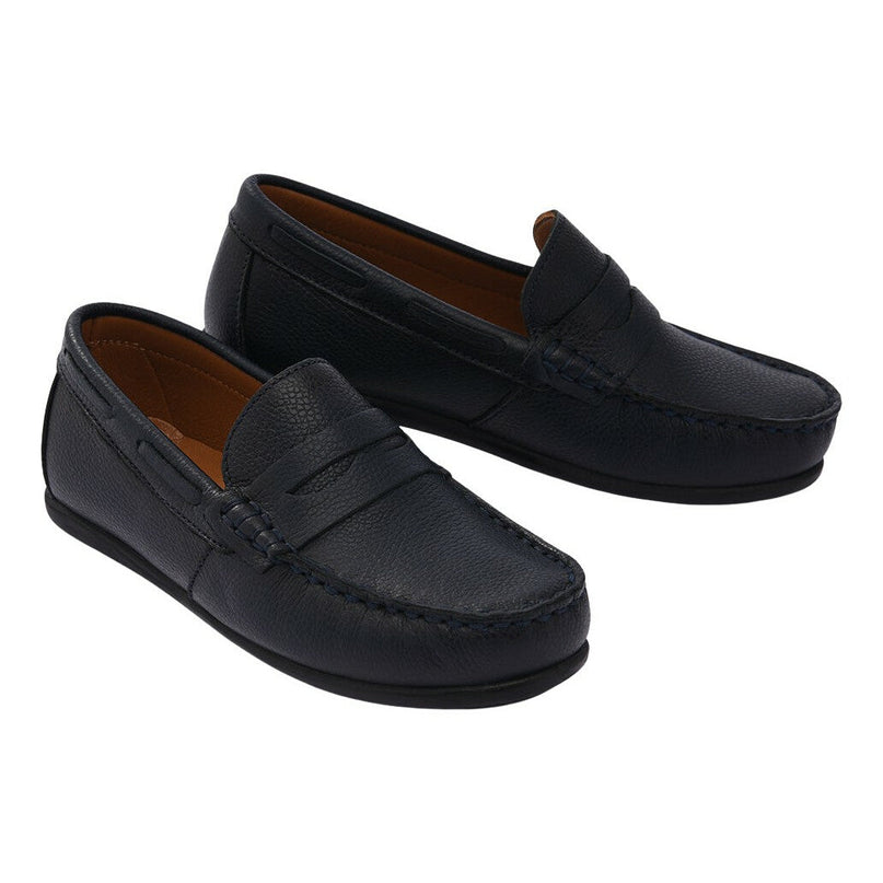 kids atelier moustache Navy Leather Penny Loafers