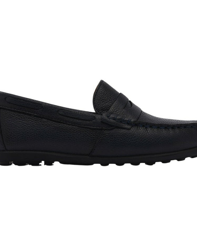 kids atelier moustache Navy Leather Penny Loafers