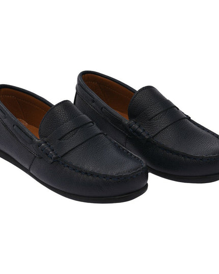 kids atelier moustache Navy Leather Penny Loafers