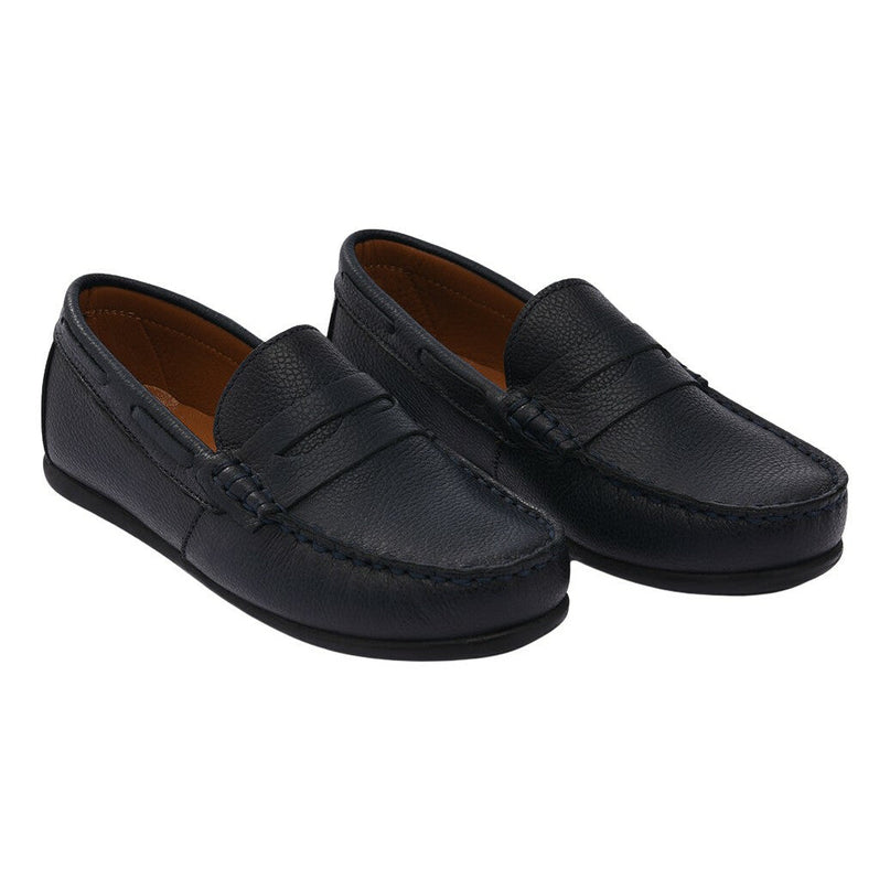 kids atelier moustache Navy Leather Penny Loafers