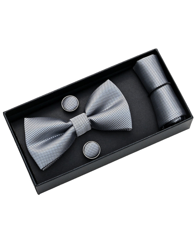 Silver Crosshatch Bowtie set