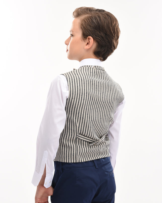 kids atelier moustache Gray Ruggero Striped Vest Outfit Set