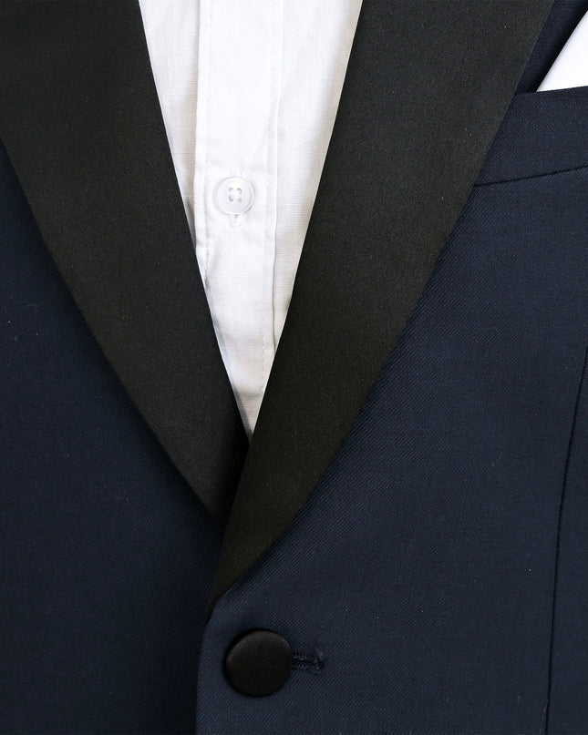 Navy Peak Lapel Trim Wool Suit